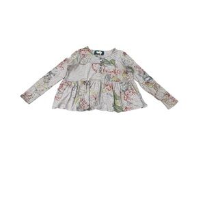 Meadow Rue Floral Long Sleeve Kids Top - Gray and Pink